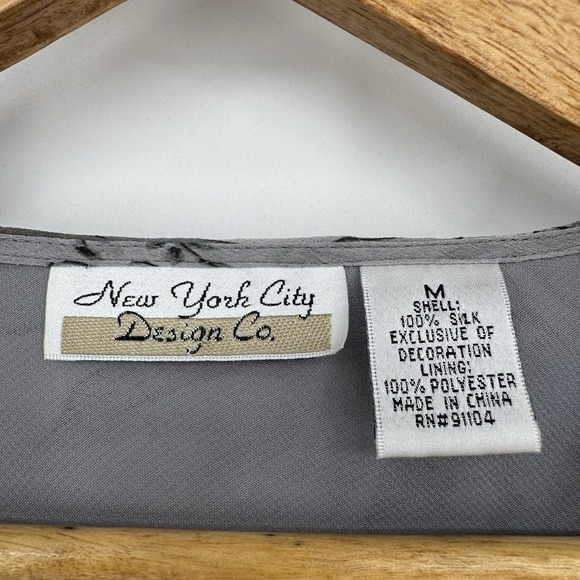 Vintage Fairycore Whimsygoth Silk Floral Beaded Top Gray Sheer Ruffle Sleeve M - Picture 5 of 9